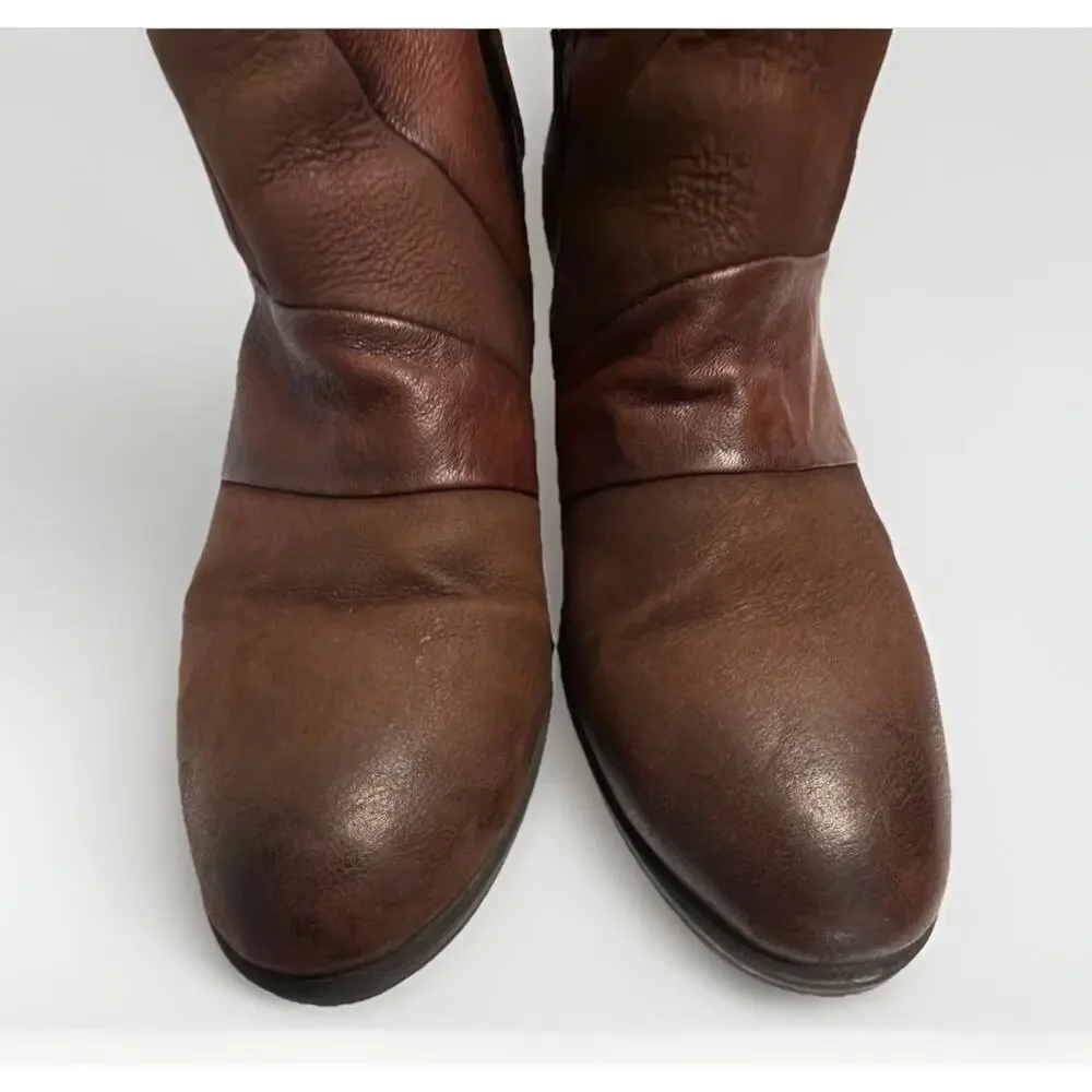 Miz Mooz Burlington Brown Leather Ankle Boots Size 40 US 9 Low Heel Bootie